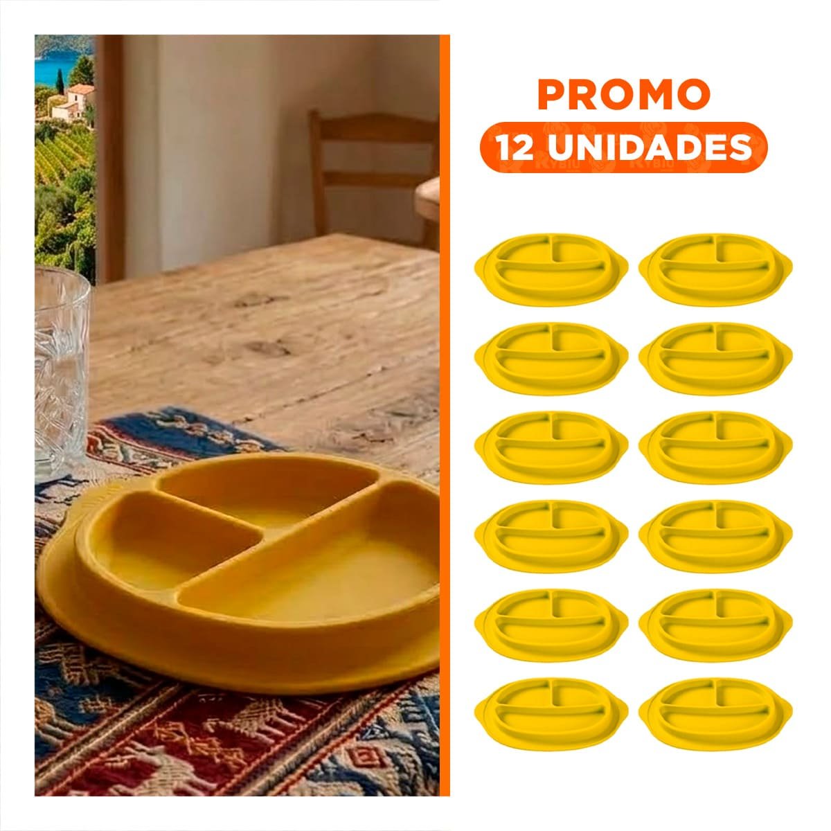 PACK12 FUENTE INFANTIL DE SILICONA CON CARITA FELIZ AMARILLO SEPARADA Y+REGALO STICKER - 1