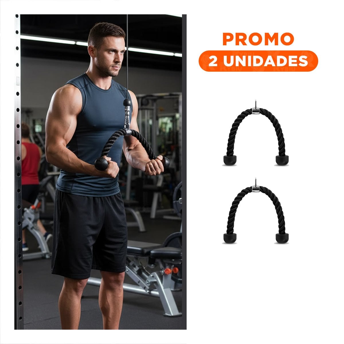PACK2 ACCESORIO DE FUERZA PARA BICEPS TRICEPS CON AGARRE DOBLE NEGRO - 1