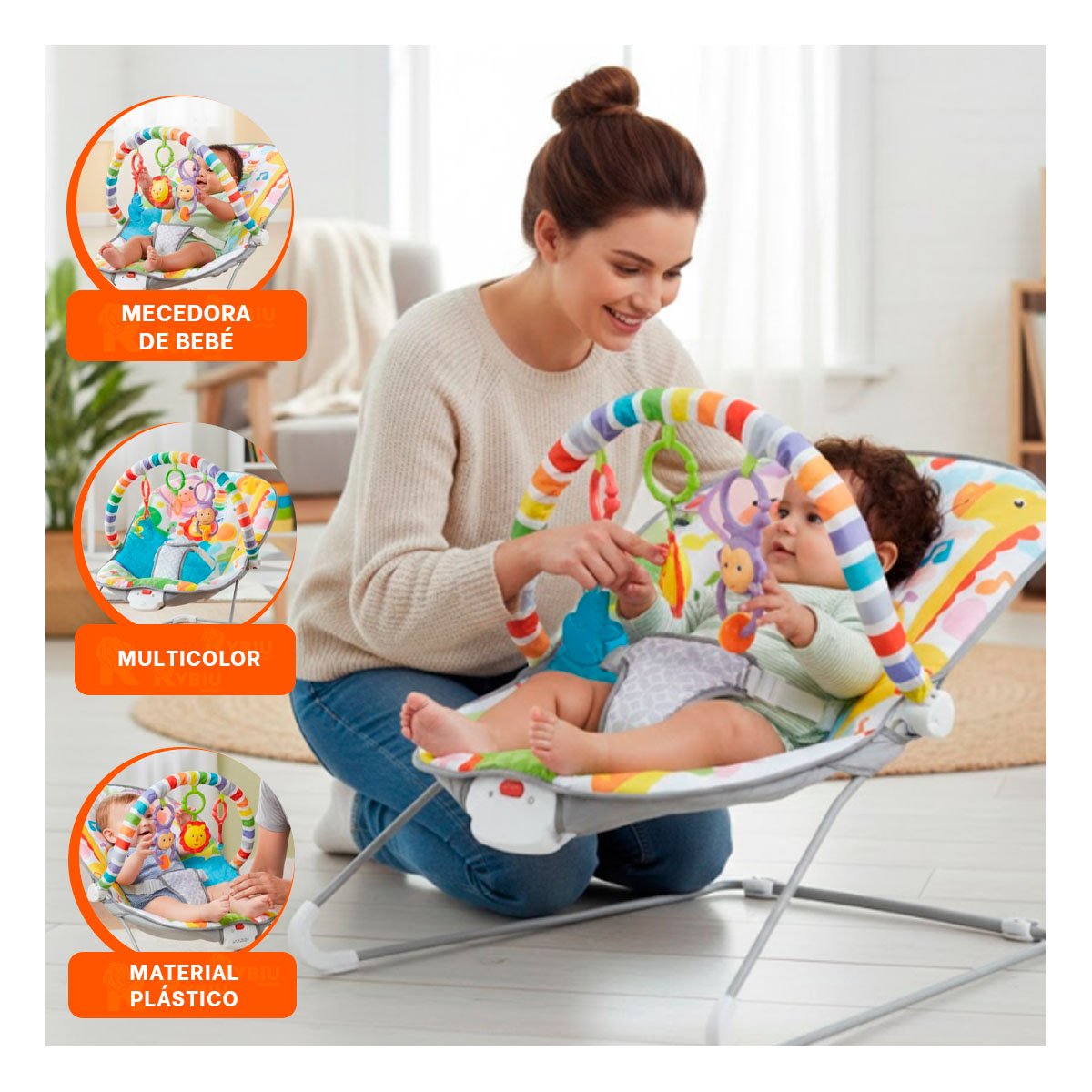 PACK2 REPOSADOR MECEDOR PARA DESCANSO DEL BEBE MULTICOLOR MONITO - 3
