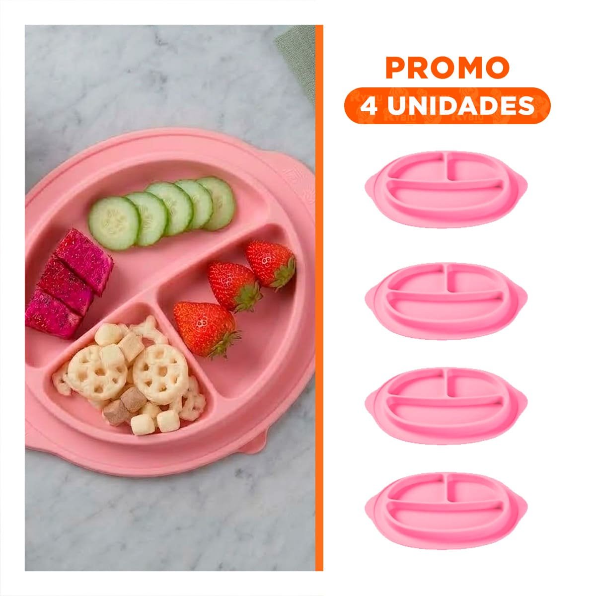 PACK4 FUENTE ROSADO DE SILICONA CON CARITA FELIZ Y SEPARADORES Y+REGALO STICKER - 1