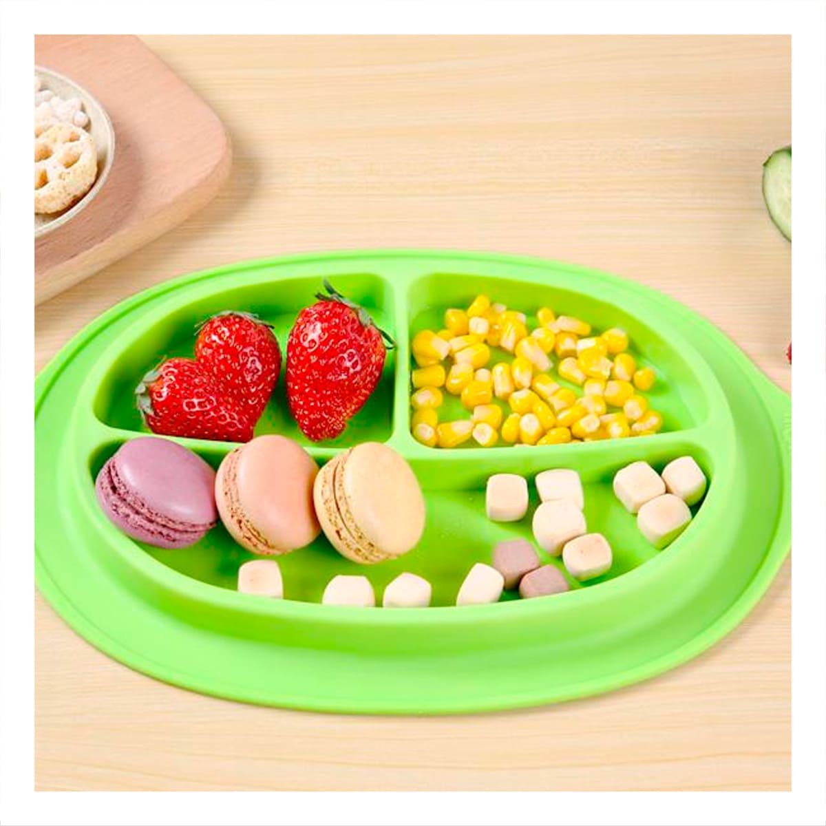 PLATO DE SILICONA CON CARITA FELIZ 3 DIVISIONES VERDE Y+POST IT - 3