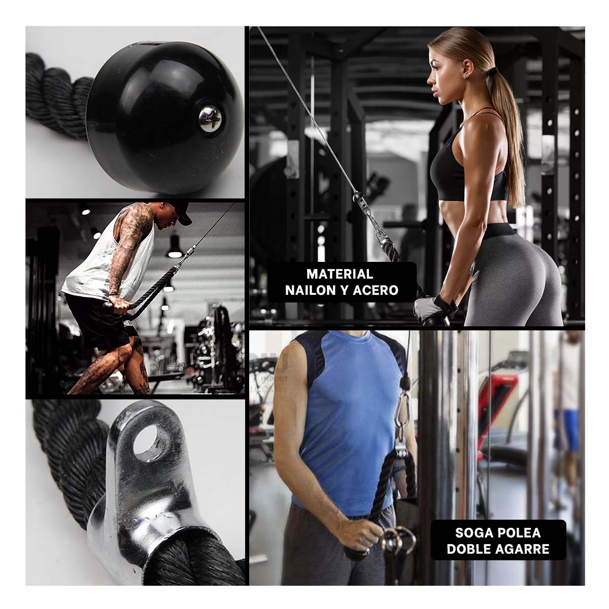 PACK2 COMPLEMENTO DE GIMNASIO PARA BICEPS TRICEPS CON AGARRE DOBLE NEGRO Y+PAPEL REGALO - 3