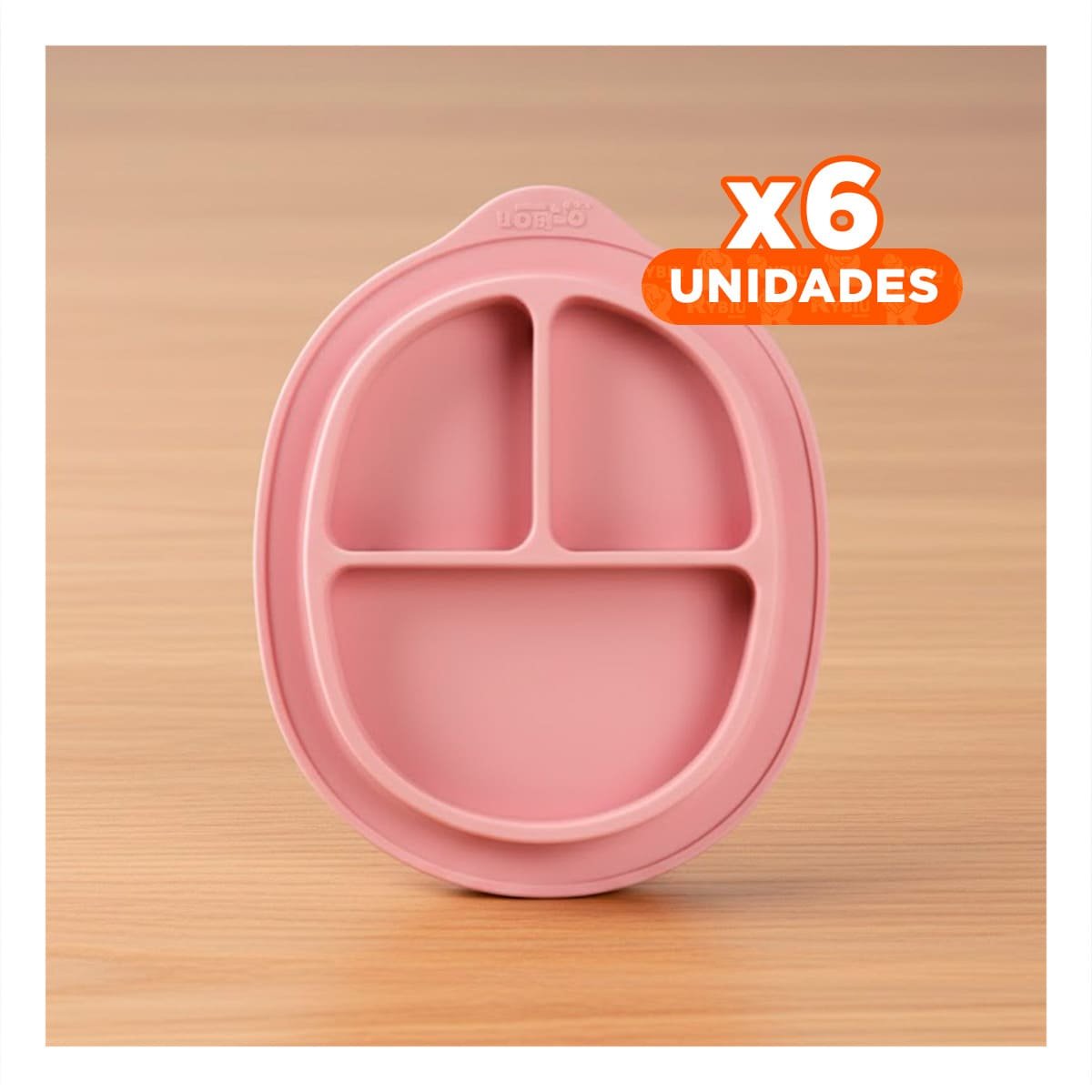 PACK6 FUENTE DE SILICONA COLOR ROSADO CON CARITA FELIZ DIVIDIDA Y+REGALO STICKER - 1