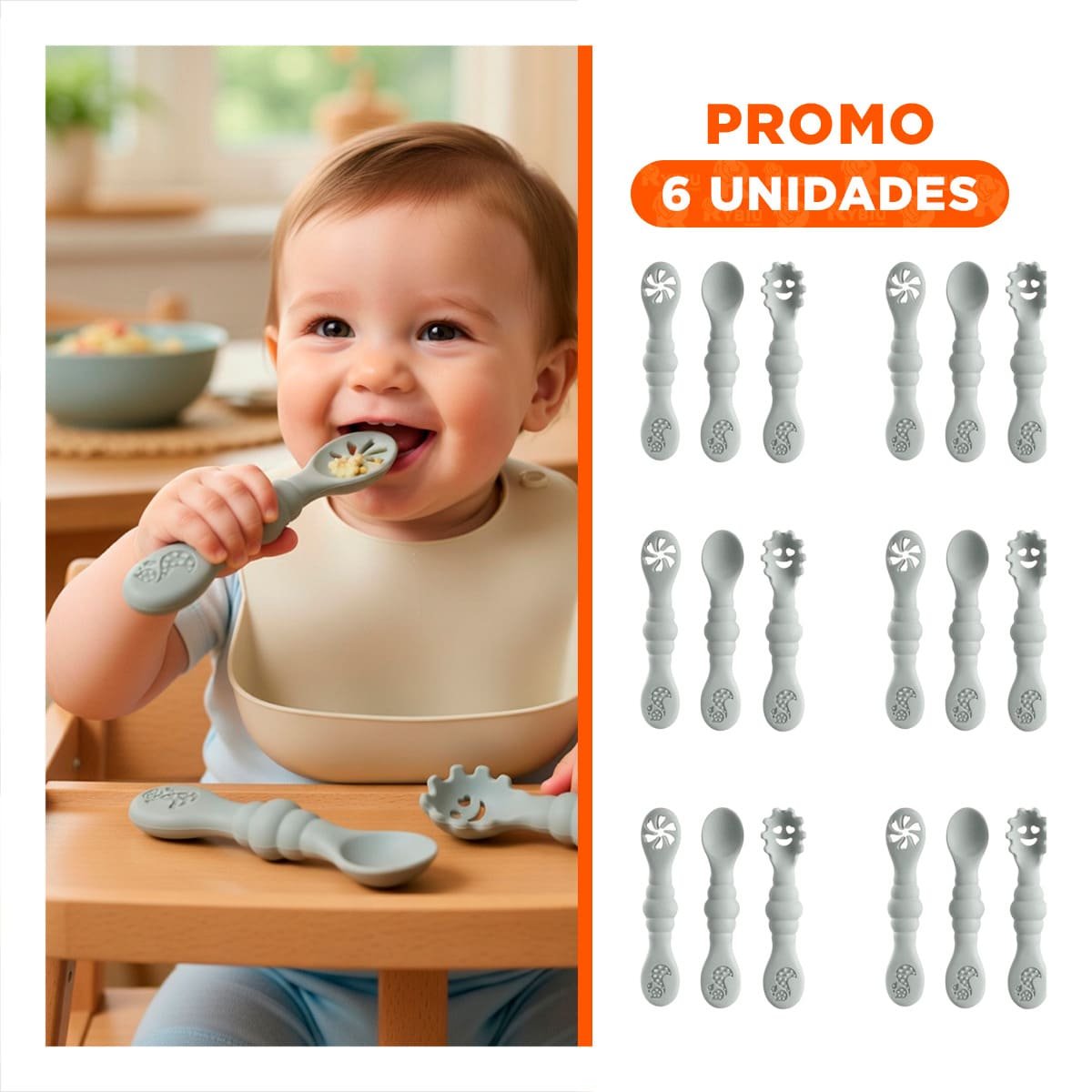 PACK6 SET 3 PRE CUCHARAS PLOMO PARA BEBE PRACTICO Y SEGURO EN HOGAR - 1