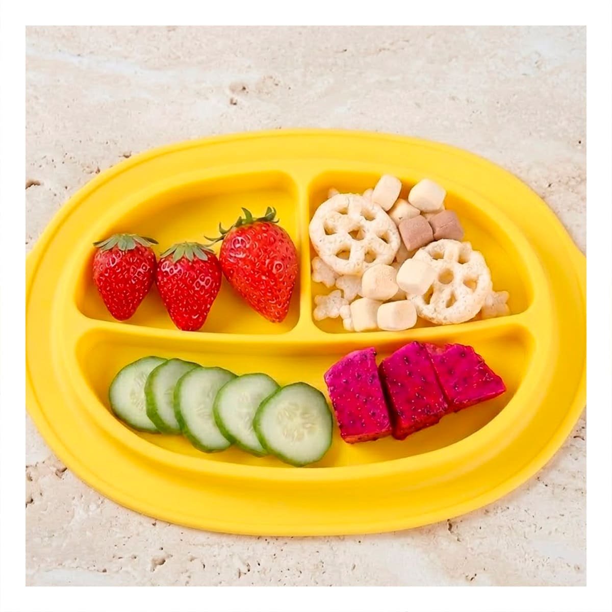 PACK4 BANDEJA INFANTIL DE SILICONA CARITA FELIZ CON DIVISIONES AMARILLO - 5
