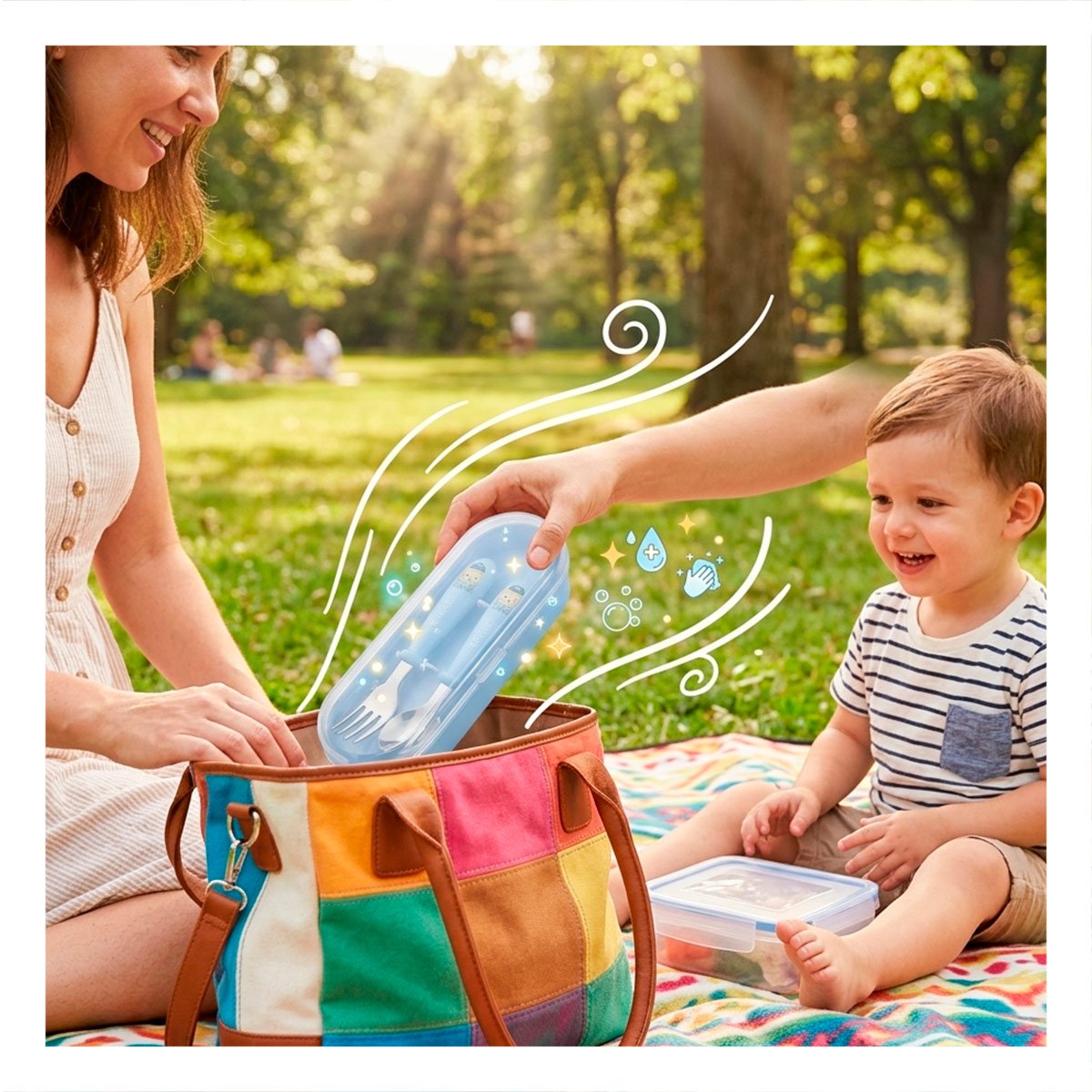 PACK12 KIT ESCOLAR CON ESTUCHE LIVIANO CUCHARA Y TENEDOR CELESTE Y+PAPEL REGALO - 3