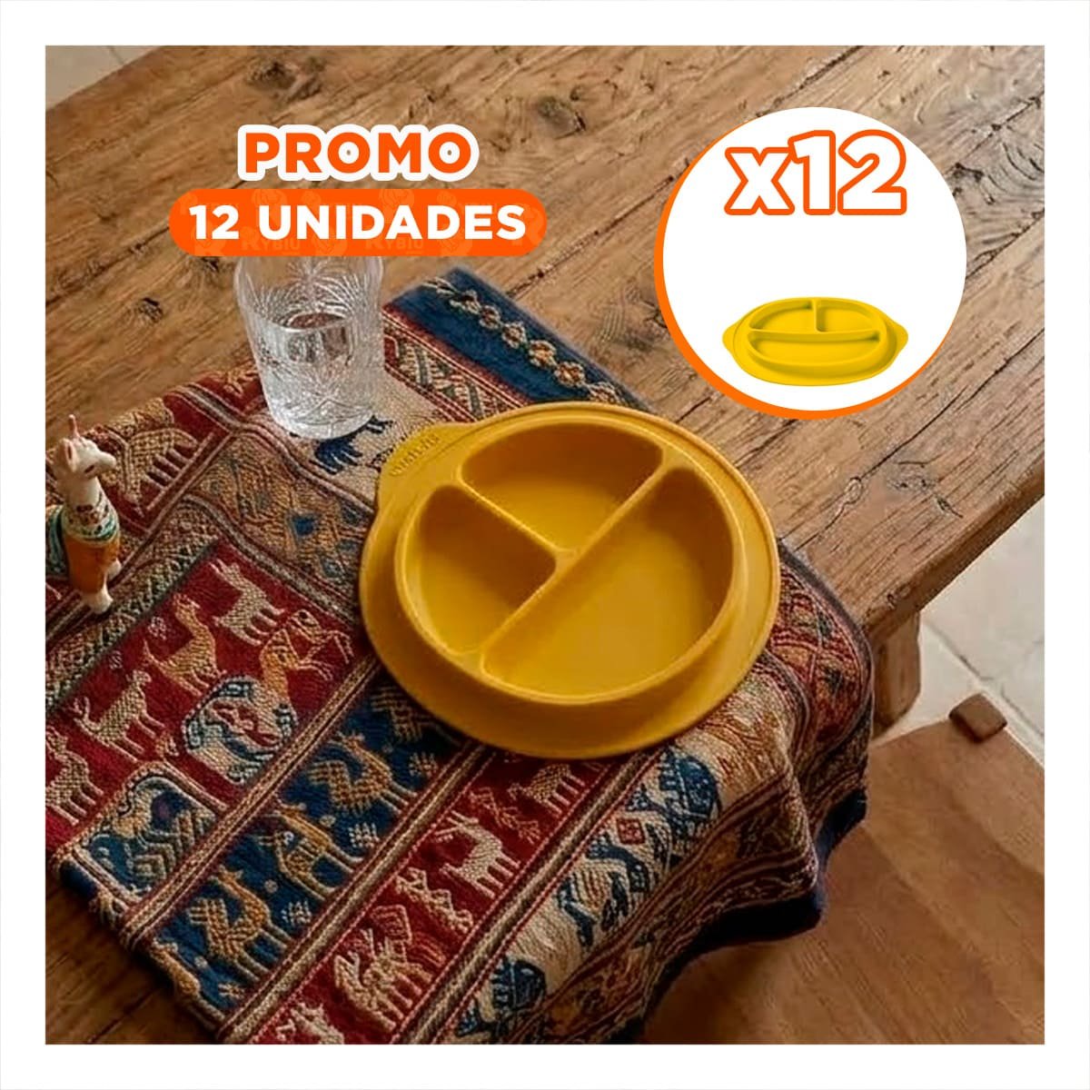 PACK12 PLATO DE SILICONA CARITA FELIZ AMARILLO CON SEPARADORES - 1