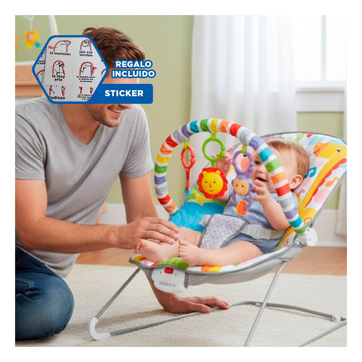 SILLA MECEDORA PARA DESCANSO SEGURO DEL BEBE MULTICOLOR MONITO Y+REGALO STICKER - 1