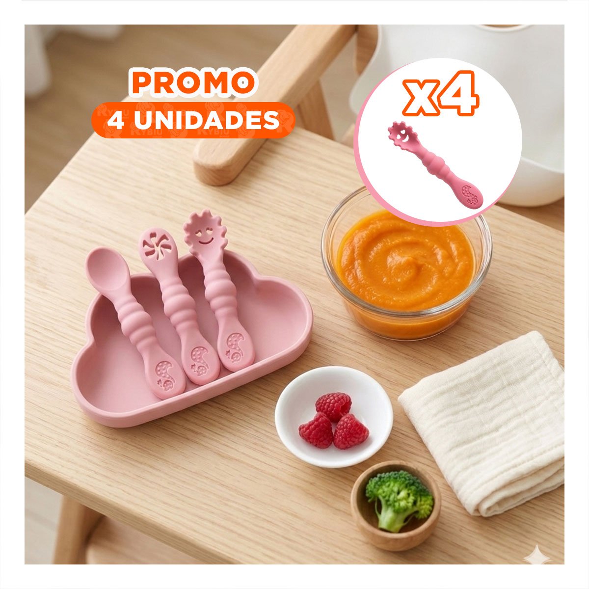 PACK4 SET 3 PRE CUCHARAS PARA YOGUIS DEL BEBE COMODO Y SEGURO COLOR ROSADO - 1