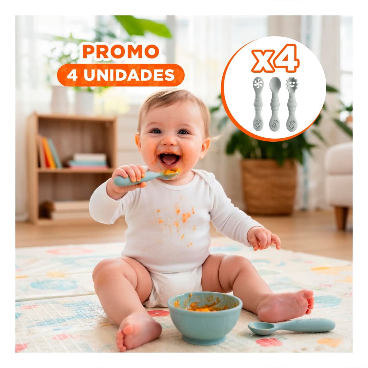 PACK4 SET 3 PRE CUCHARAS PARA YOGUIS DEL BEBE COMODO Y SEGURO COLOR PLOMO - 1