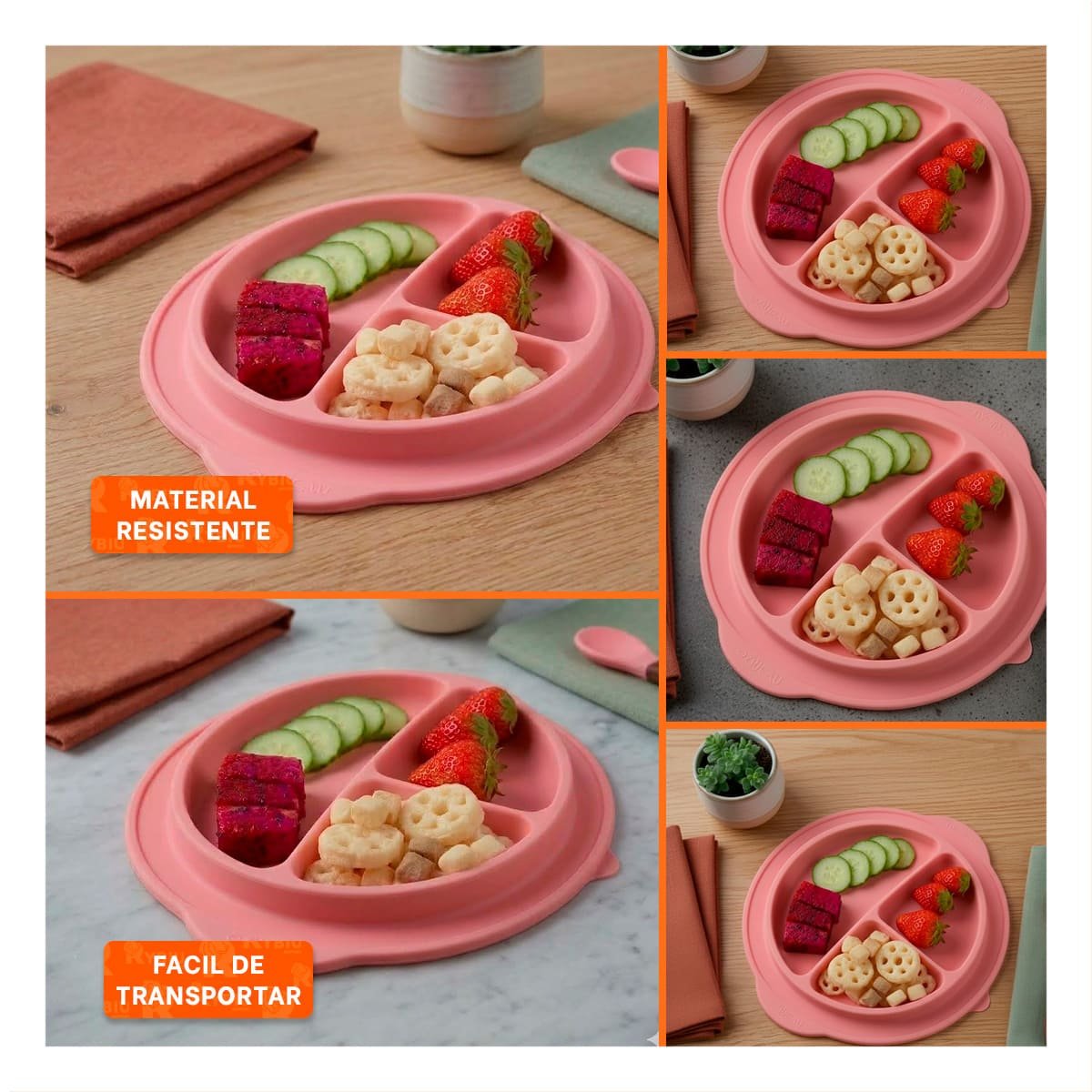PLATO DE SILICONA CON CARITA FELIZ DIVIDIDO ROSADO Y+POST IT - 5