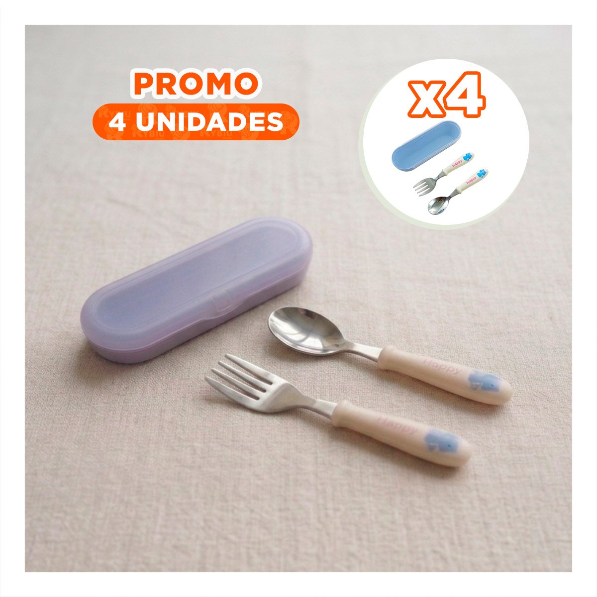 PACK4 SET PORTATIL GATO HAPPY BLANCO CON ESTUCHE RESISTENTE - 1