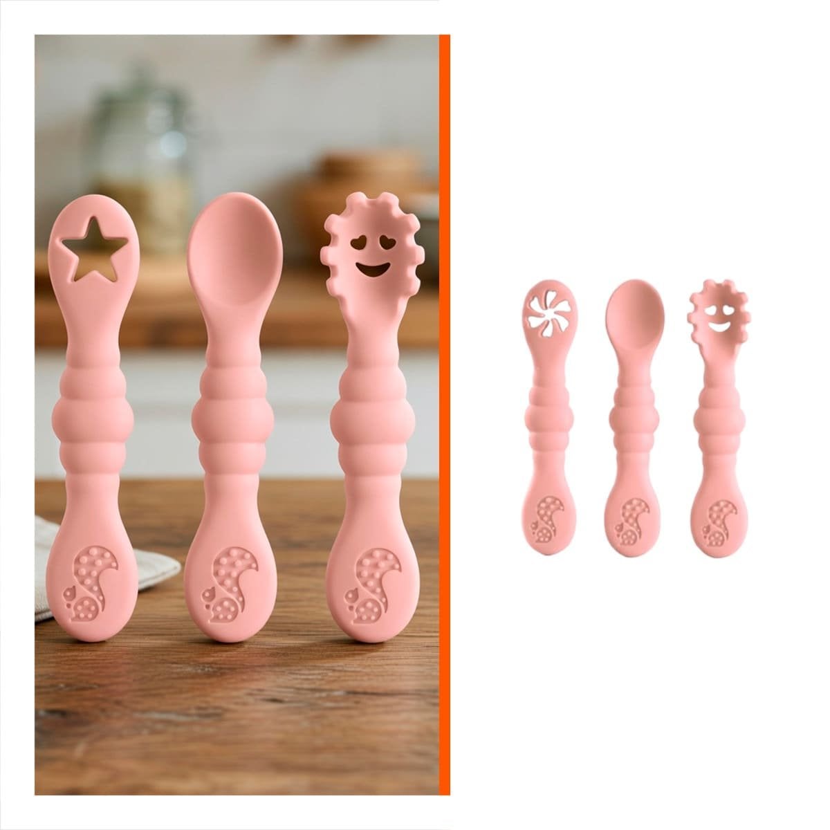 SET 3 PRE CUCHARAS PARA BEBE COMIDA SUAVE Y FACIL DE TOMAR COLOR ROSADO - 3