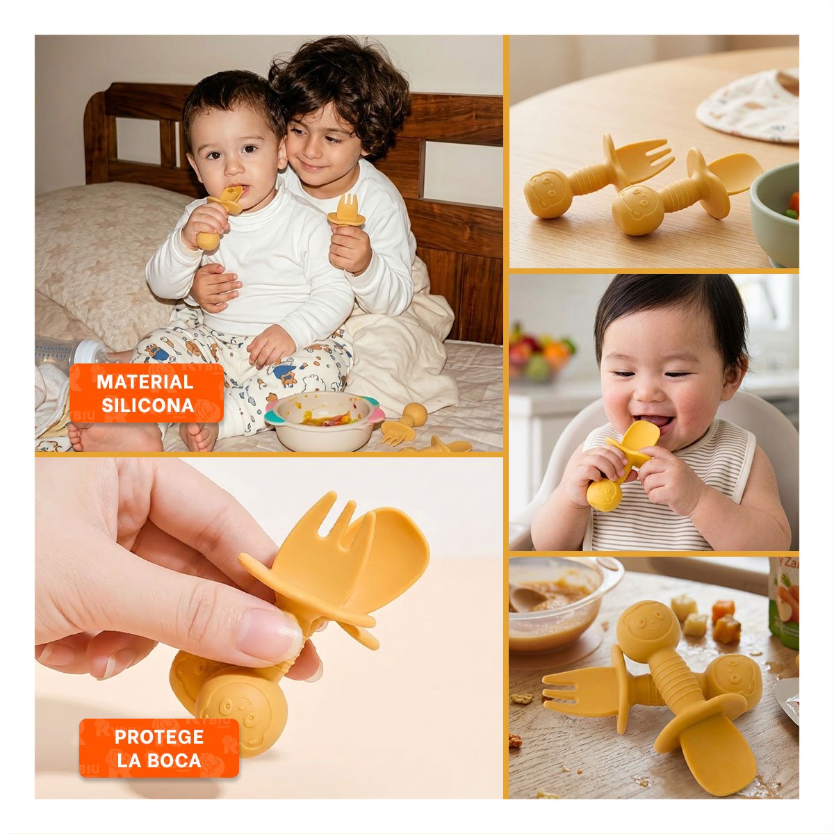 PACK4 PACK 2 PRE CUCHARA Y TENEDOR MANGO CORTO OSITO AMARILLO PARA NIÑOS COMER Y+REGALO STICKER - 2