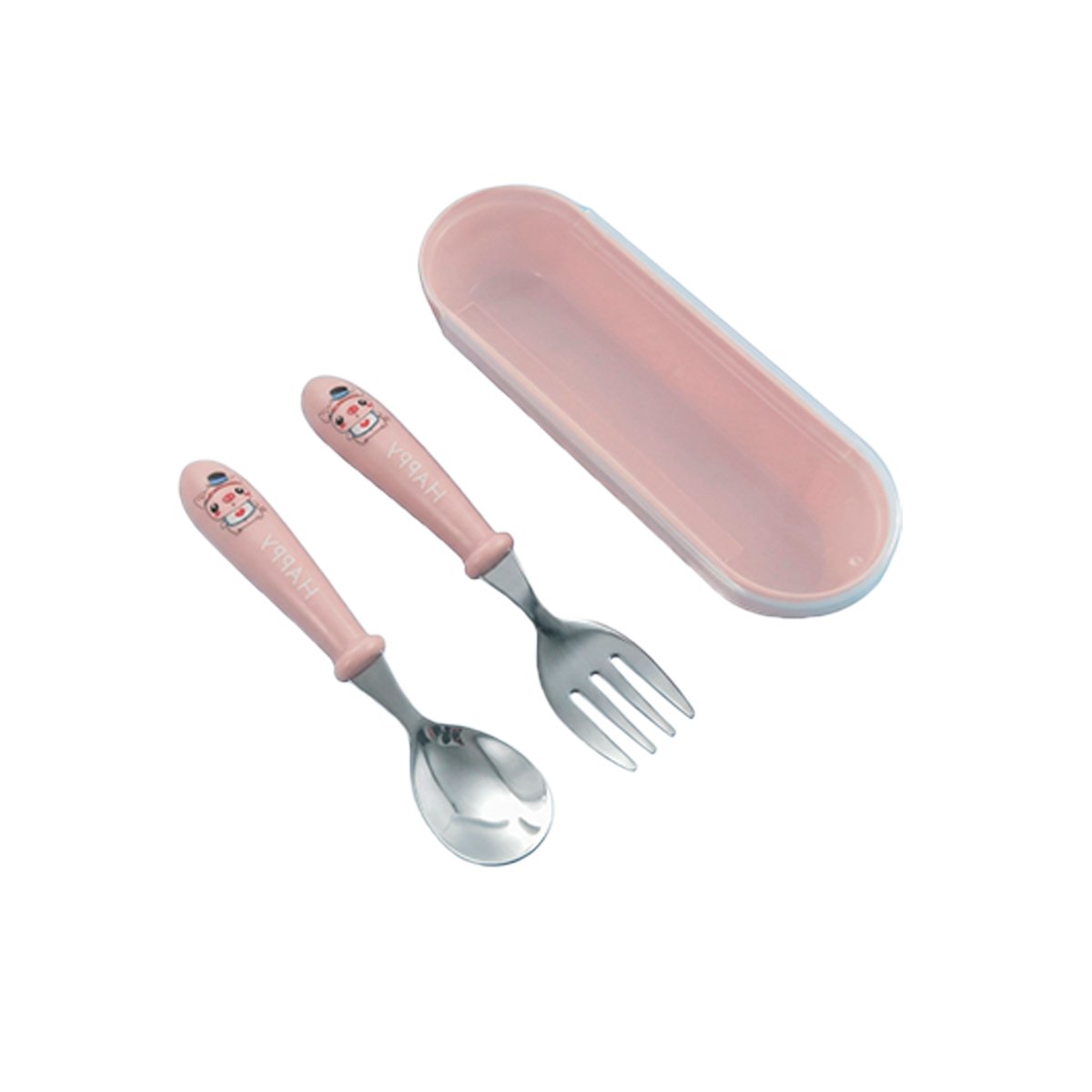 PACK ESCOLAR CHANCHO CON CUCHARA Y TENEDOR ESTUCHE COLOR MELON Y+REGALO STICKER - 3