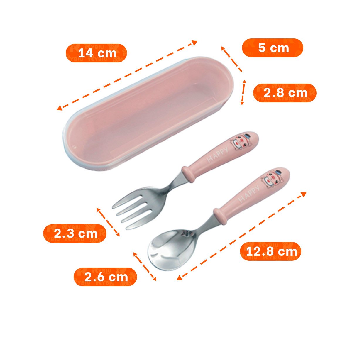 PACK ESCOLAR CHANCHO CON CUCHARA Y TENEDOR ESTUCHE COLOR MELON Y+REGALO STICKER - 4