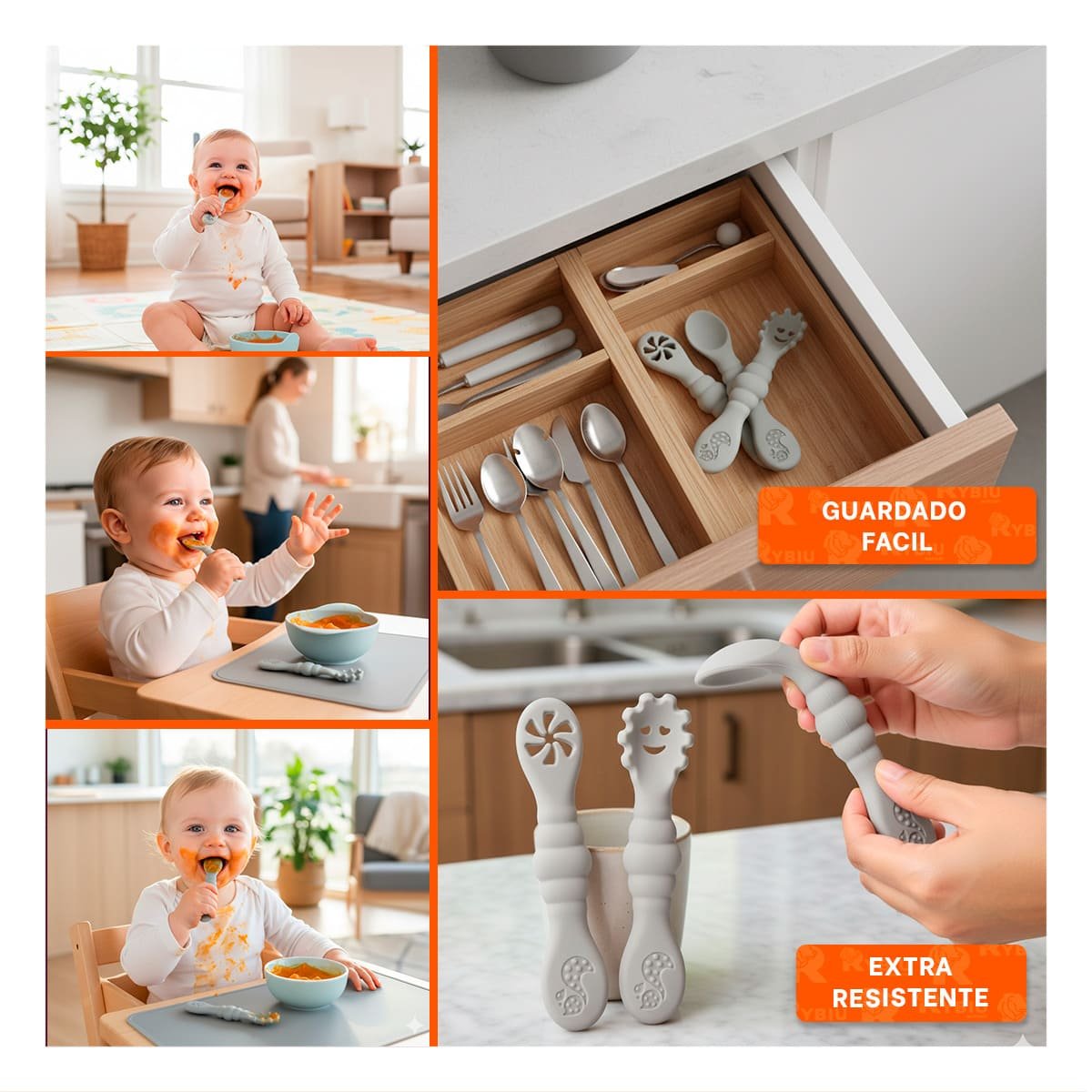 PACK6 KIT 3 PRE CUCHARAS COMODO Y FUNCIONAL PARA ALIMENTACION DE BEBE PLOMO Y+PAPEL REGALO - 3