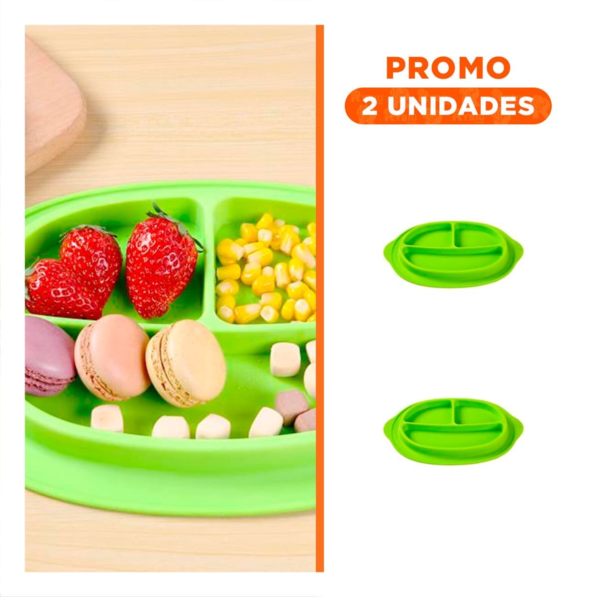 PACK2 RECIPIENTE INFANTIL COLOR VERDE DE SILICONA CON CARITA FELIZ - 1