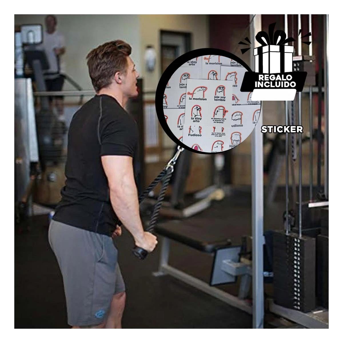 SOPORTE POLEA DOBLE AGARRE PARA BICEPS TRICEPS NEGRO PARA EJERCICIOS Y+REGALO STICKER - 1