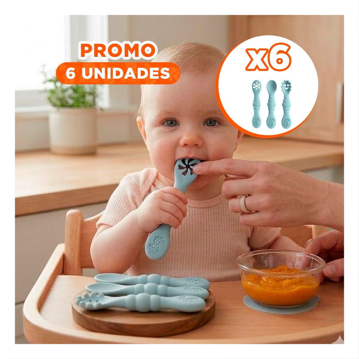 PACK6 PACK 3 PRE CUCHARAS PARA CASA Y COMEDOR BEBE COMODO Y PRACTICO CELESTE Y+REGALO STICKER - 1