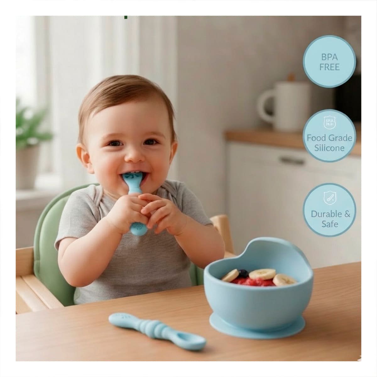 PACK6 PACK 3 PRE CUCHARAS PARA CASA Y COMEDOR BEBE COMODO Y PRACTICO CELESTE Y+REGALO STICKER - 3