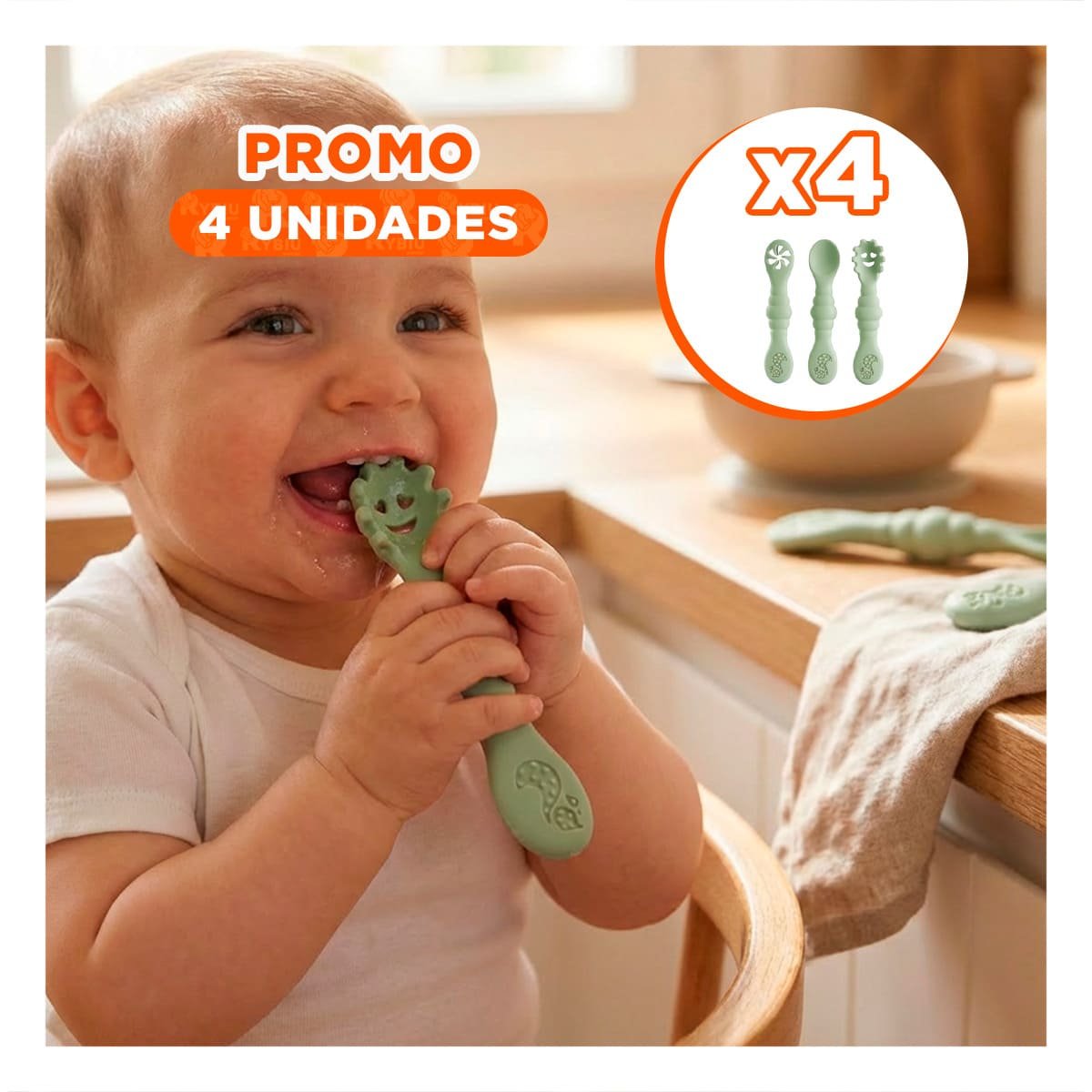 PACK4 SET 3 PRE CUCHARAS PARA YOGUIS DEL BEBE COMODO Y SEGURO COLOR VERDE - 1