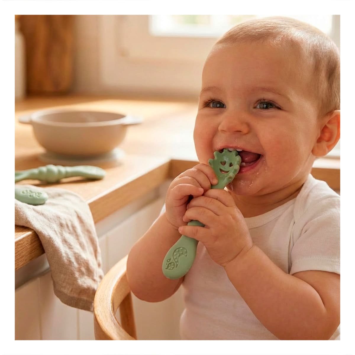 PACK4 SET 3 PRE CUCHARAS PARA YOGUIS DEL BEBE COMODO Y SEGURO COLOR VERDE - 3