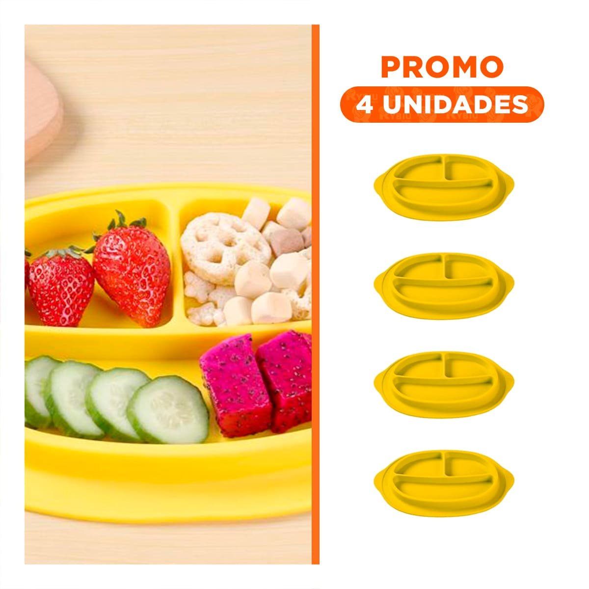 PACK4 FUENTE AMARILLO DE SILICONA CON CARITA FELIZ Y SEPARACION Y+REGALO STICKER - 1