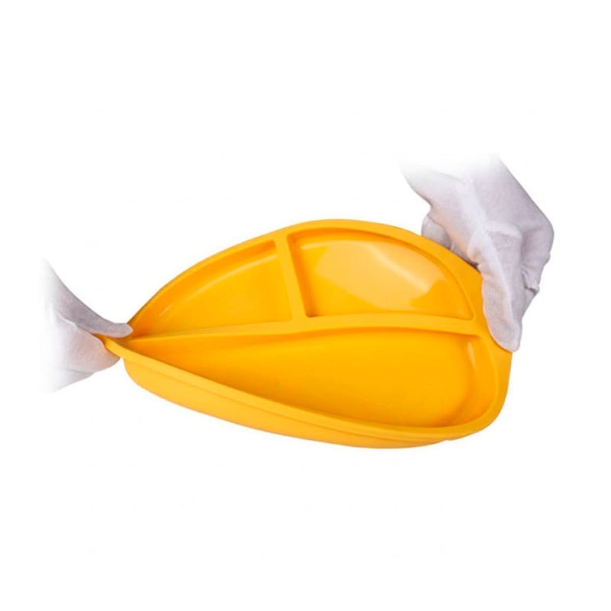 FUENTE DE SILICONA CON CARITA FELIZ 3 ESPACIOS COLOR AMARILLO Y+REGALO STICKER - 3