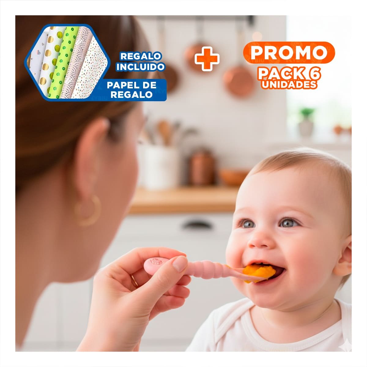PACK6 KIT 3 PRE CUCHARAS COMODO Y FUNCIONAL PARA ALIMENTACION DE BEBE ROSADO Y+PAPEL REGALO - 1