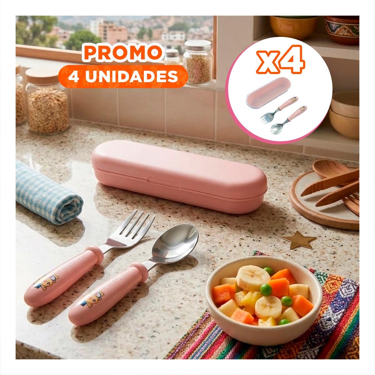 PACK4 SET PORTATIL CHANCHO HAPPY MELON CON ESTUCHE LIVIANO - 1
