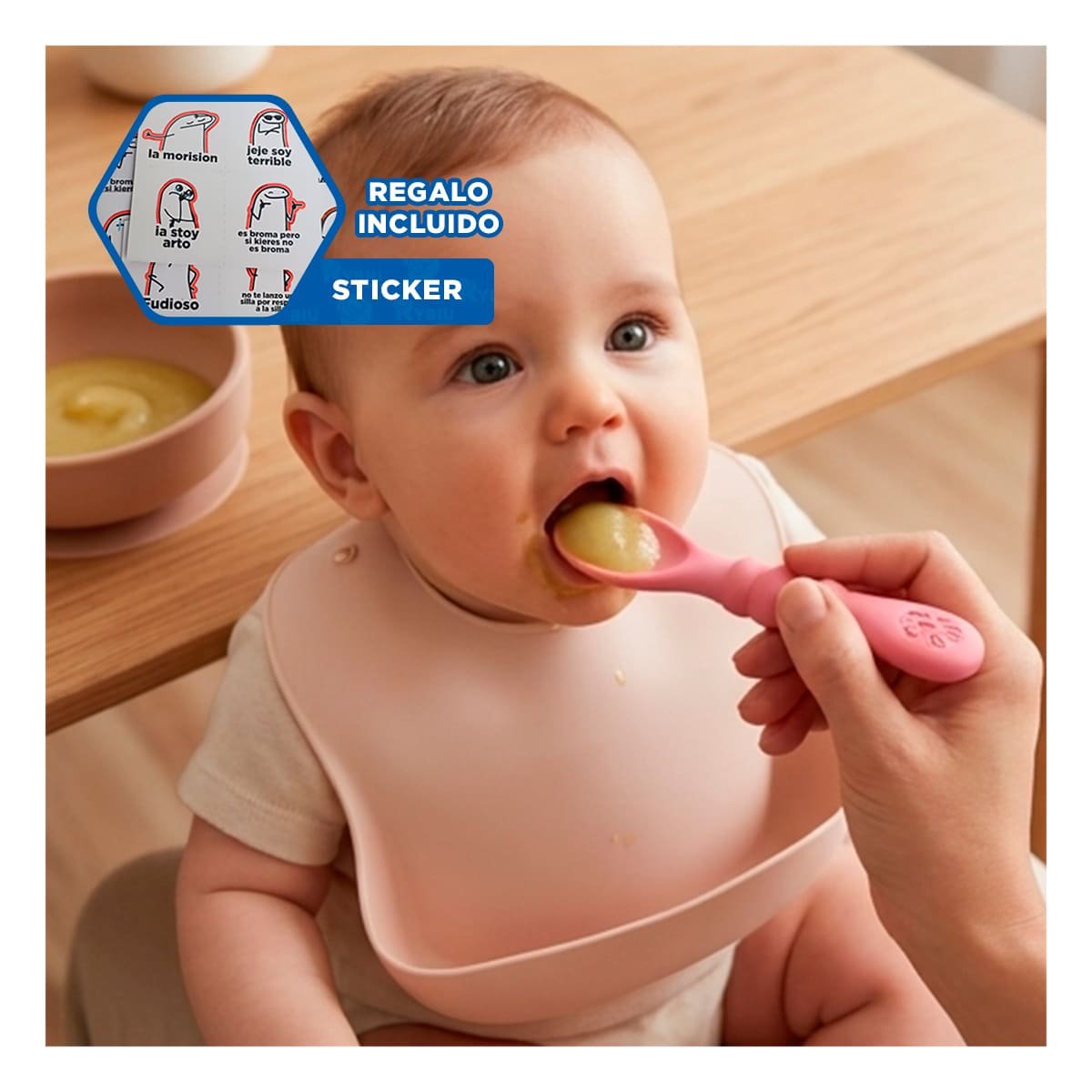 PACK 3 PRE CUCHARAS PARA BEBE PRACTICO Y RESISTENTE EN COMEDOR COLOR ROSADO Y+REGALO STICKER - 1