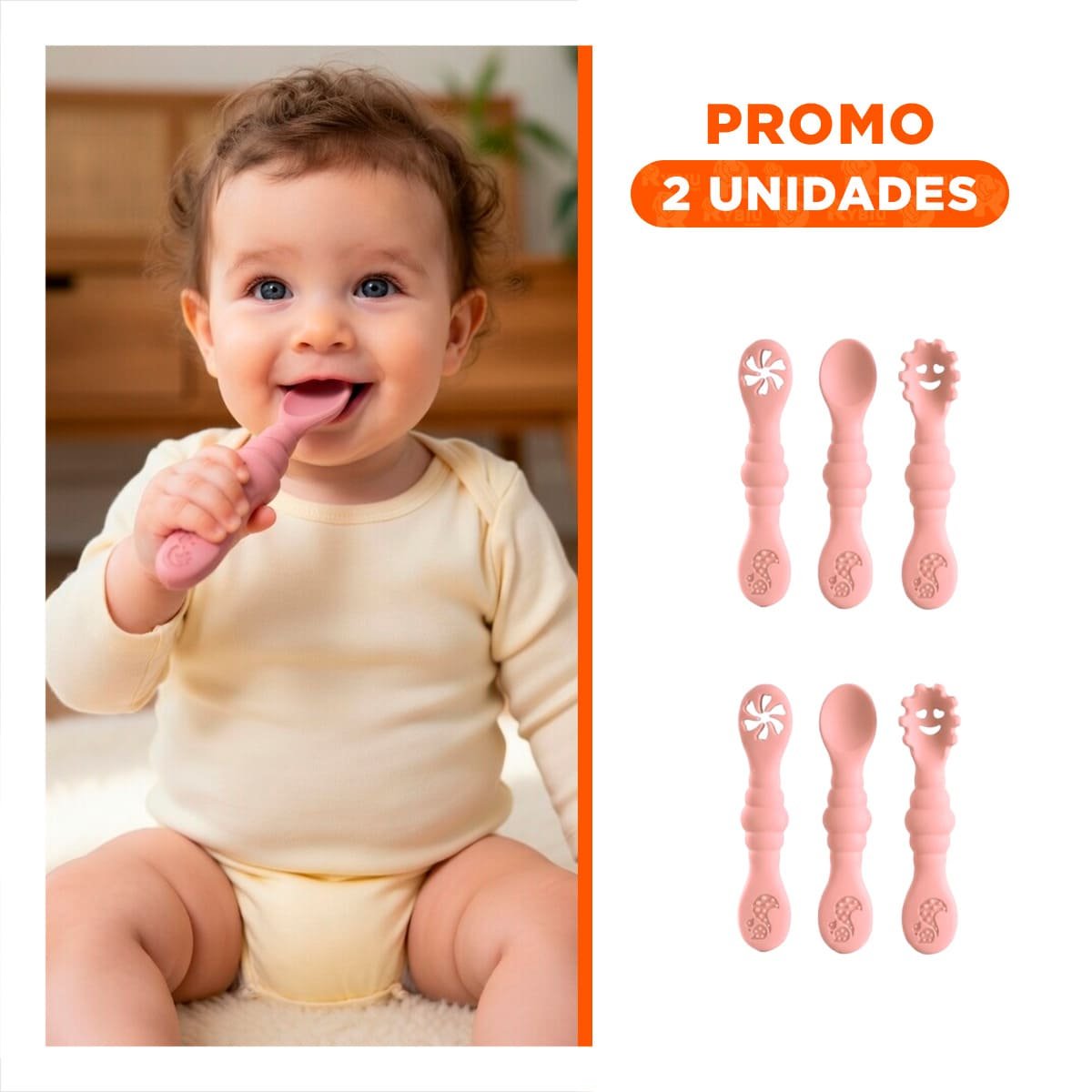 PACK2 KIT 3 PRE CUCHARAS PARA BEBE FACIL DE USAR Y PRACTICO ROSADO - 1