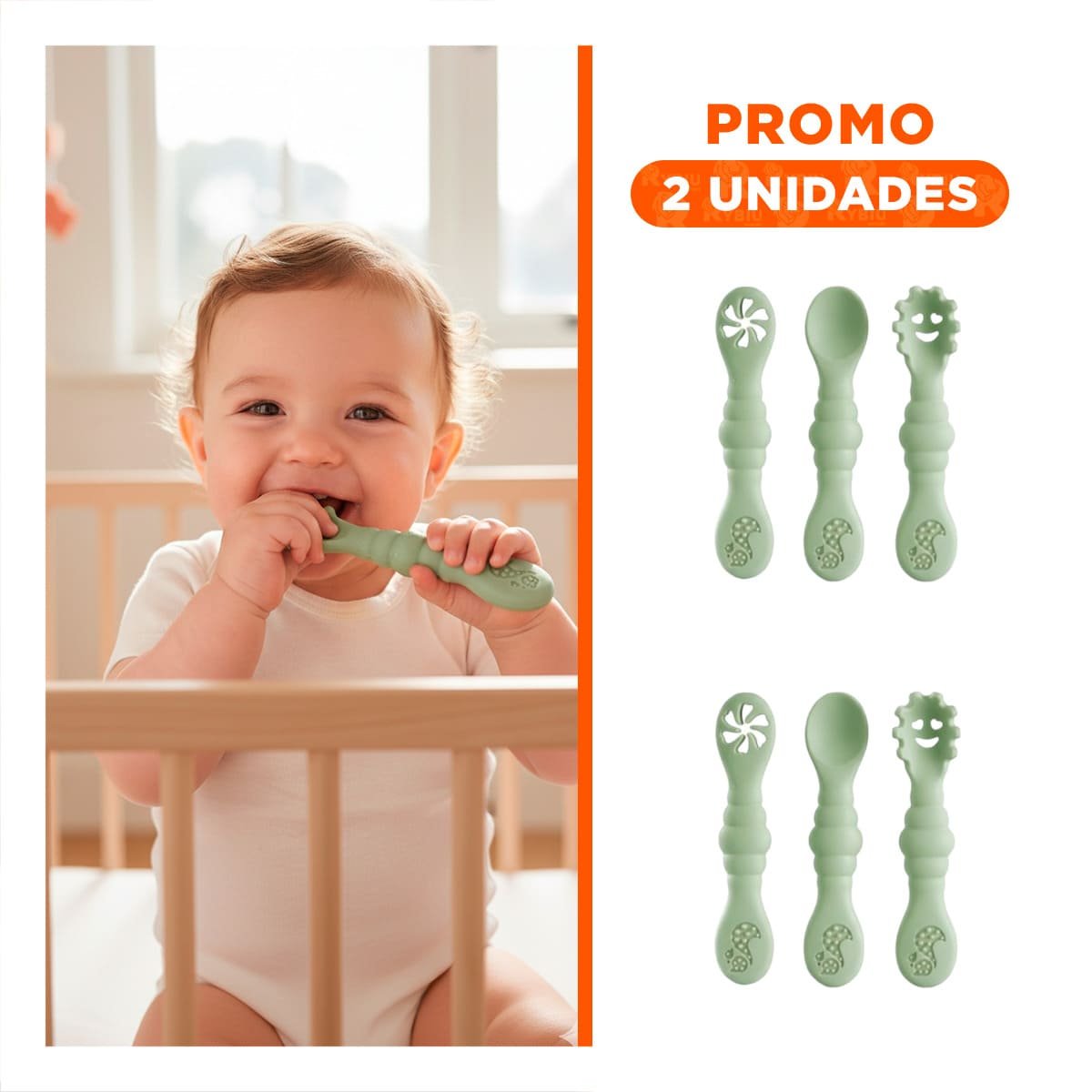 PACK2 KIT 3 PRE CUCHARAS PARA BEBE COMODO Y FACIL DE USAR VERDE - 1