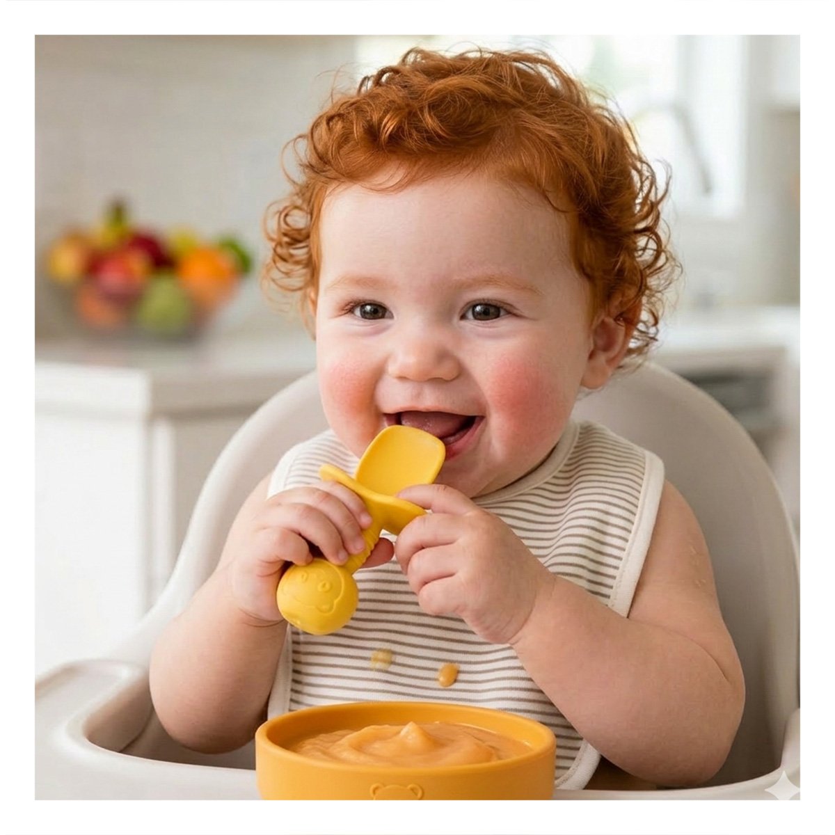 PACK4 SET 2 PRE CUCHARA Y TENEDOR COLOR AMARILLO OSITO MANGO CORTO PARA NIÑOS Y BEBÉS - 3