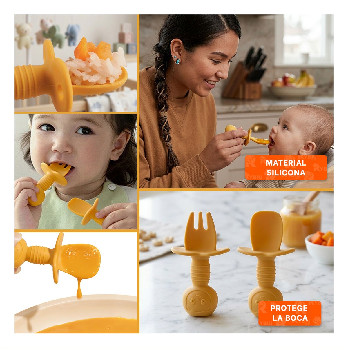 SET 2 PRE CUCHARA Y TENEDOR OSITO COLOR AMARILLO MANGO CORTO PARA COMER EN CASA Y+POST IT - 1