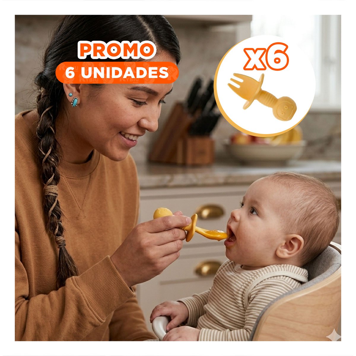 PACK6 PACK 2 PRE CUCHARA Y TENEDOR OSITO MANGO CORTO PARA NIÑOS COLOR AMARILLO Y+REGALO STICKER - 1