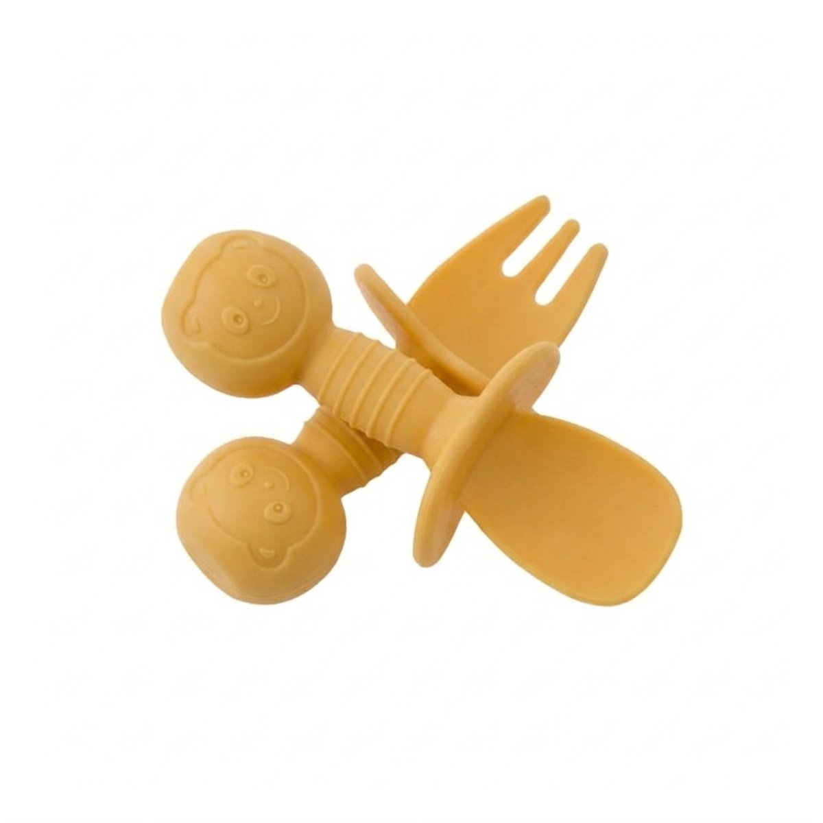 PACK6 PACK 2 PRE CUCHARA Y TENEDOR OSITO MANGO CORTO PARA NIÑOS COLOR AMARILLO Y+REGALO STICKER - 2