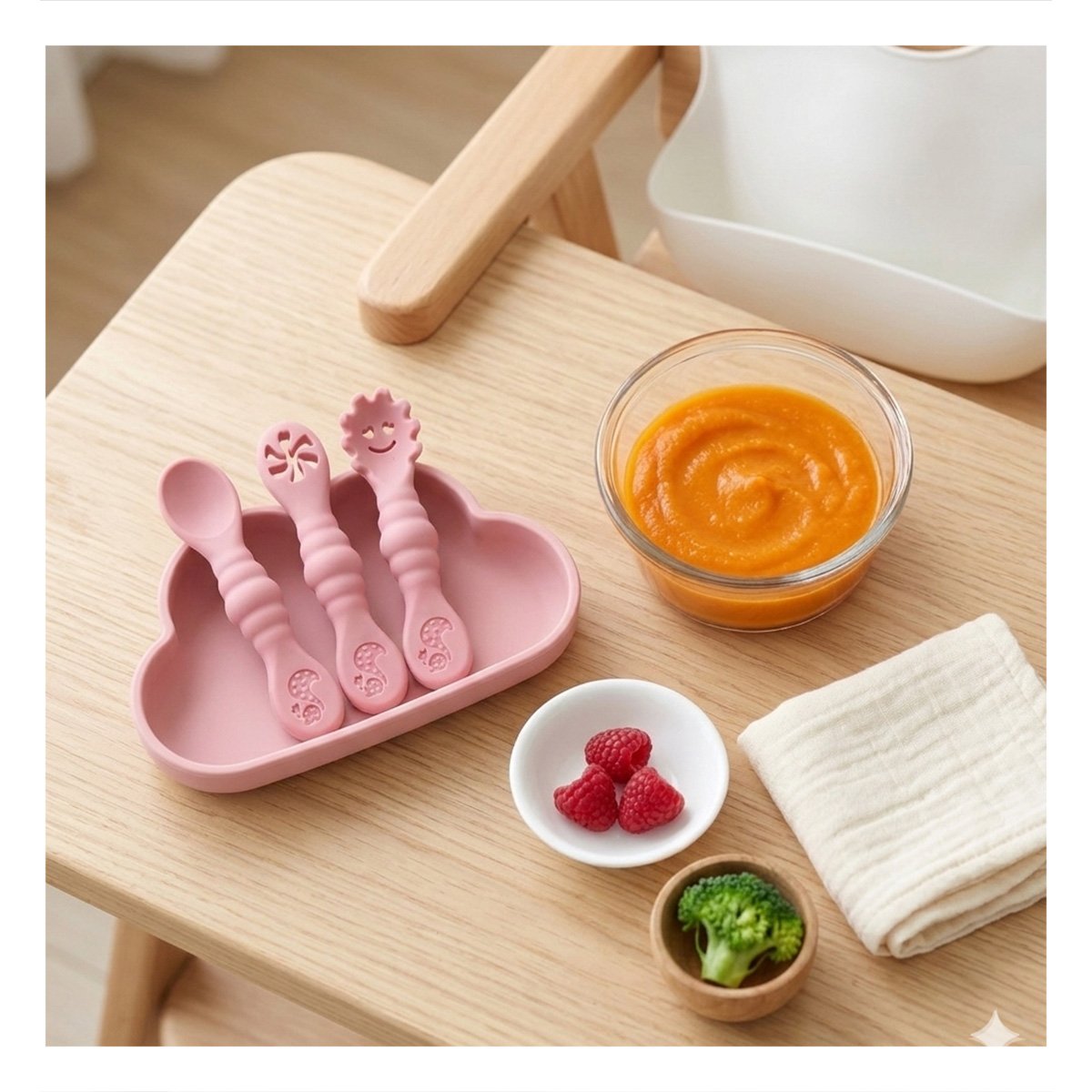 COLECCION 3 PRE CUCHARAS PARA YOGUIS Y PRIMEROS ALIMENTOS ROSADO Y+LIGAS REGALO - 1