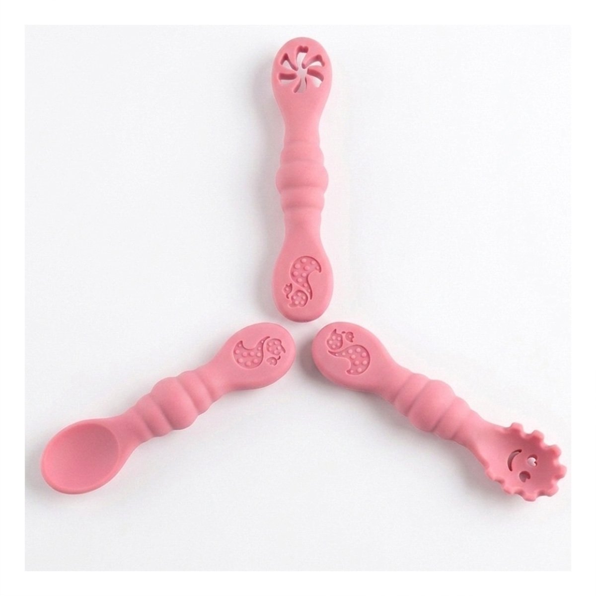 COLECCION 3 PRE CUCHARAS PARA YOGUIS Y PRIMEROS ALIMENTOS ROSADO Y+LIGAS REGALO - 3