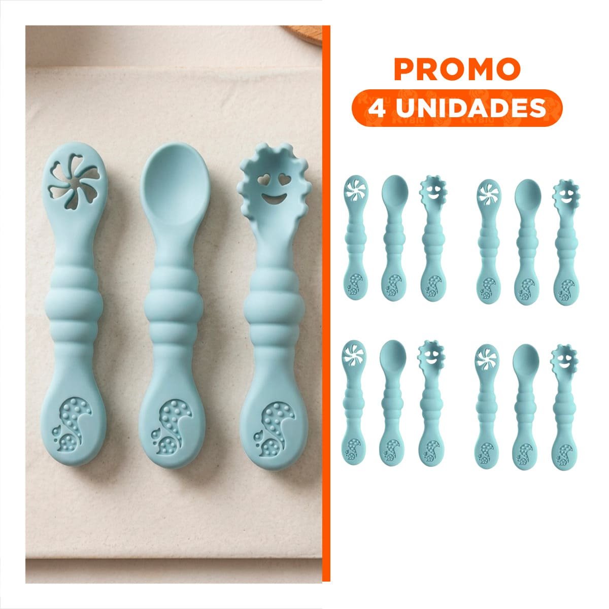 PACK4 PACK 3 PRE CUCHARAS PARA BEBE COMIDA DIARIA Y FACIL DE TOMAR CELESTE Y+REGALO STICKER - 1
