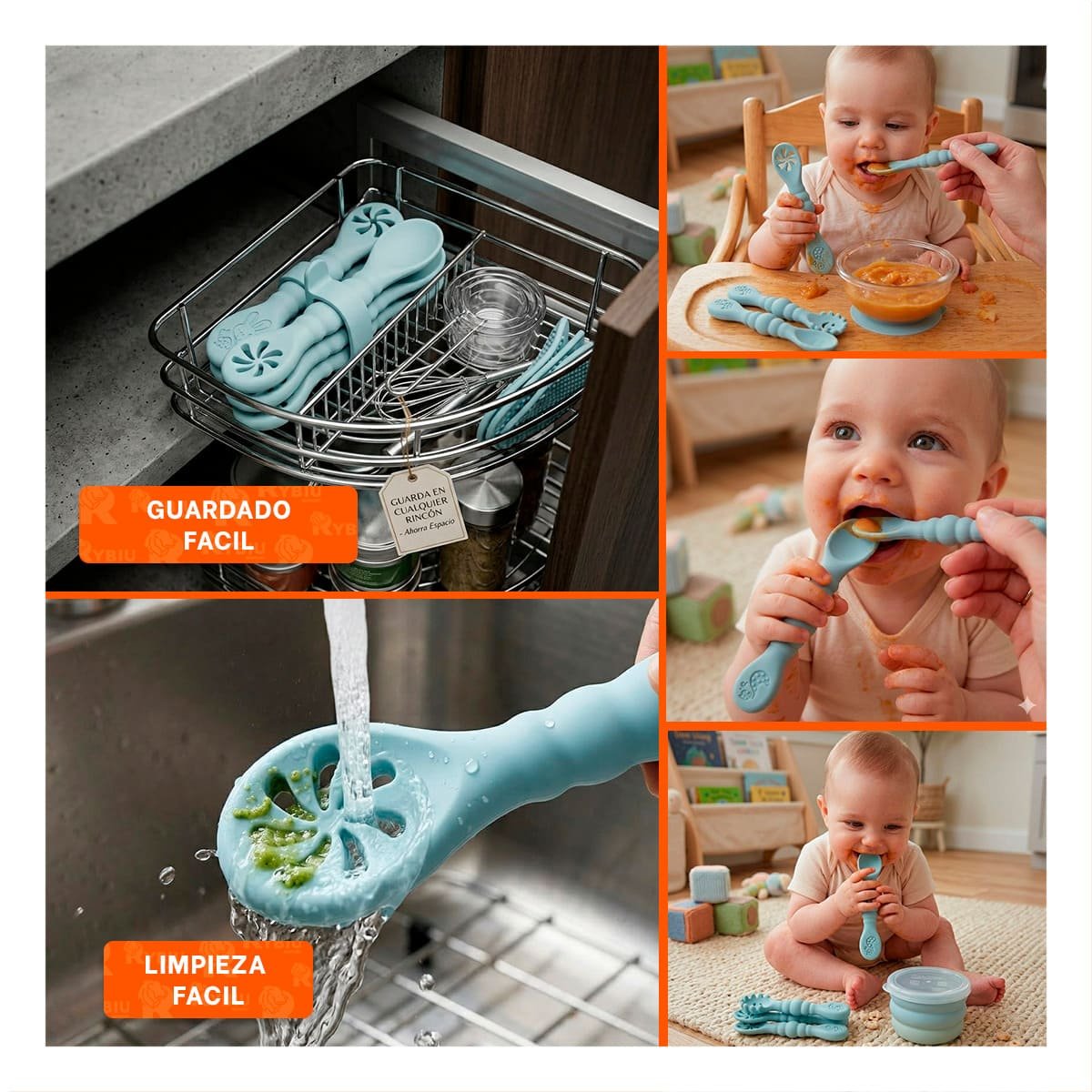 PACK4 PACK 3 PRE CUCHARAS PARA BEBE COMIDA DIARIA Y FACIL DE TOMAR CELESTE Y+REGALO STICKER - 2