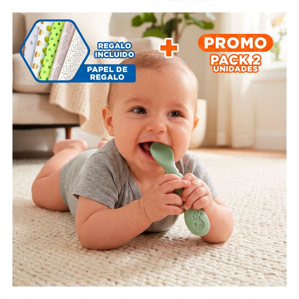 PACK2 PACK 3 PRE CUCHARAS VERDE PARA BEBE ALIMENTACION SEGURA Y DIARIA EN CASA Y+PAPEL REGALO - 1
