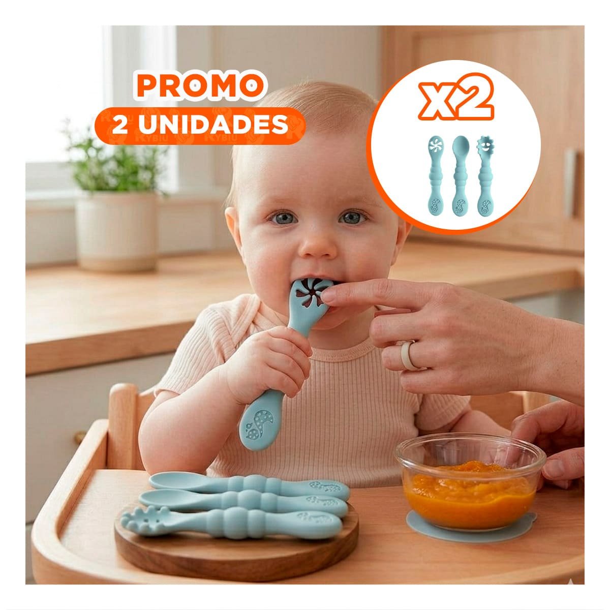 PACK2 COLECCION 3 PRE CUCHARAS PARA BEBE COMIDA PRACTICA COLOR CELESTE Y+REGALO STICKER - 1