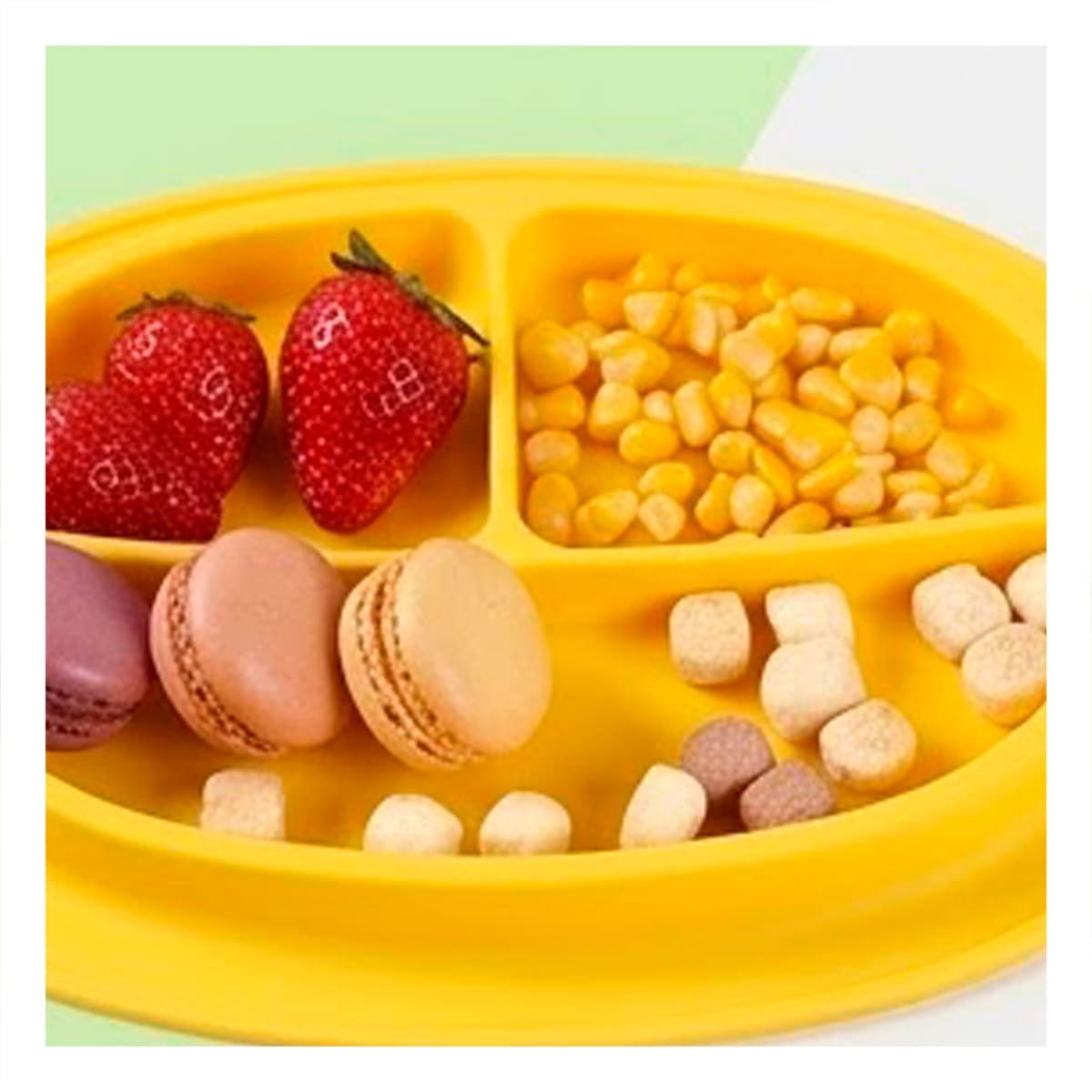 PACK6 PLATO INFANTIL DE SILICONA CARITA FELIZ AMARILLO CON 3 DIVISIONES - 2