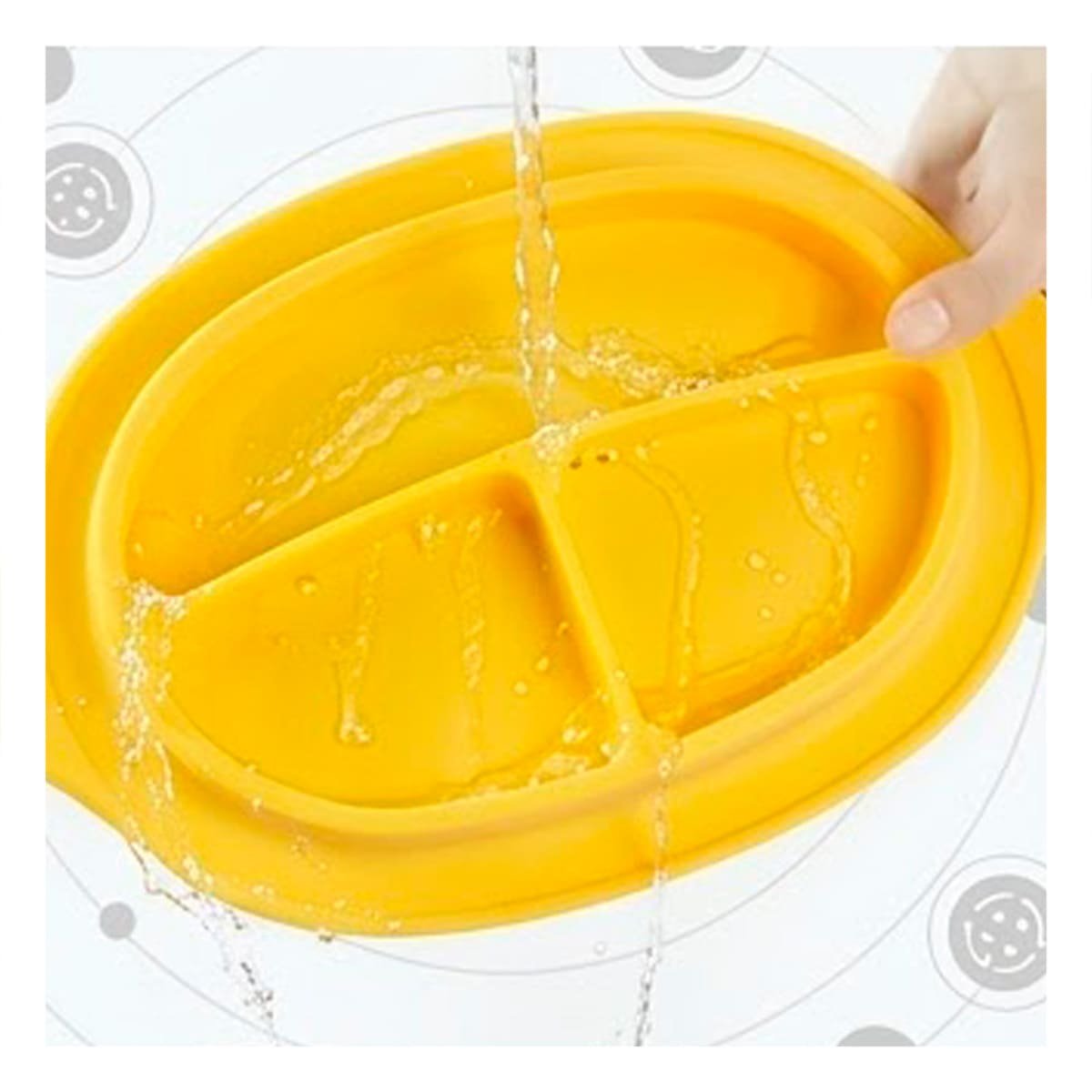 PACK6 PLATO INFANTIL DE SILICONA CARITA FELIZ AMARILLO CON 3 DIVISIONES - 3