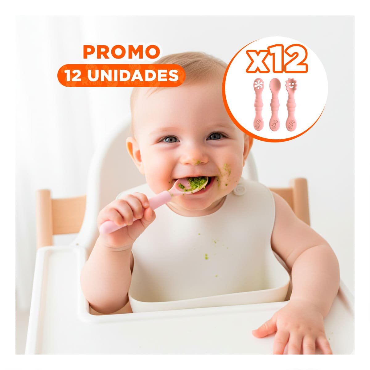 PACK12 SET 3 PRE CUCHARAS PARA BEBE USO DIARIO Y FACIL DE LIMPIAR COLOR ROSADO - 1