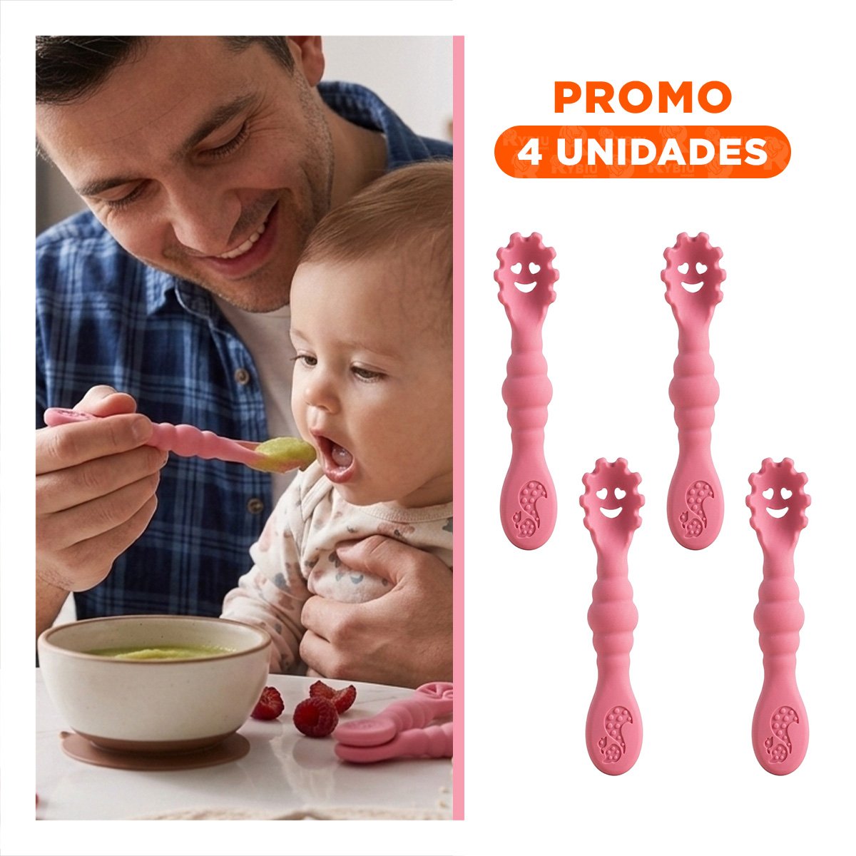PACK4 PACK 3 PRE CUCHARAS PARA BEBE COMIDA DIARIA Y FACIL DE TOMAR ROSADO Y+REGALO STICKER - 1