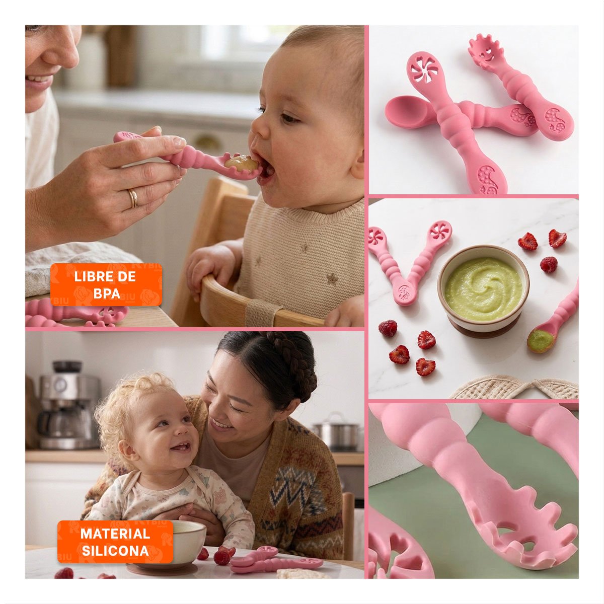 PACK4 PACK 3 PRE CUCHARAS PARA BEBE COMIDA DIARIA Y FACIL DE TOMAR ROSADO Y+REGALO STICKER - 2