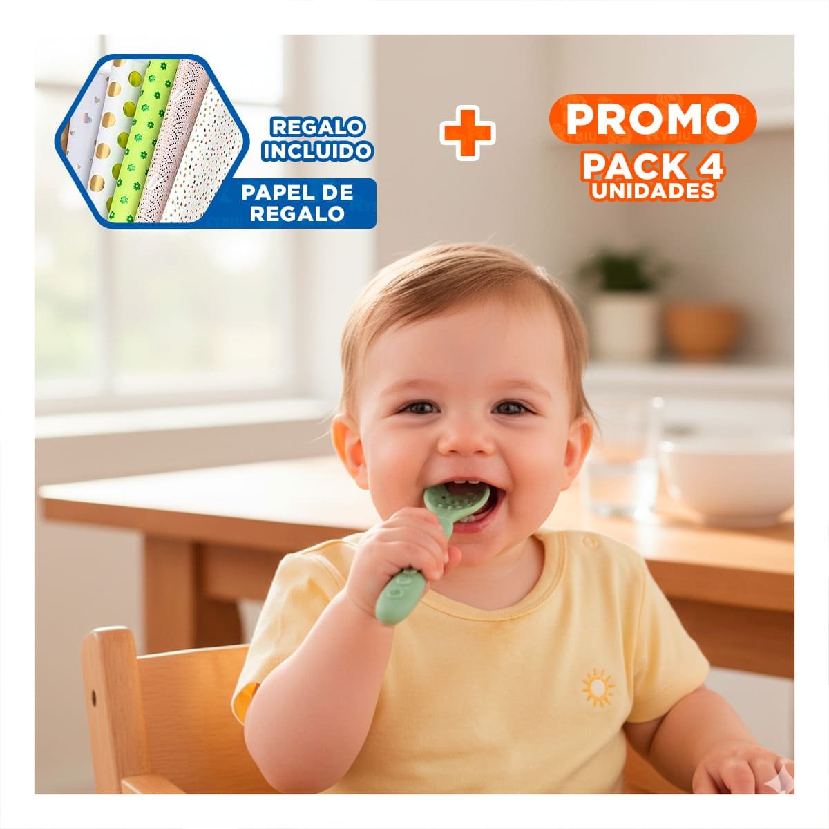 PACK4 KIT 3 PRE CUCHARAS RESISTENTE Y FUNCIONAL PARA USO DIARIO VERDE Y+PAPEL REGALO - 1